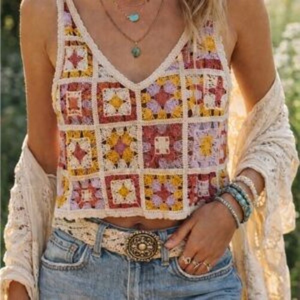 NWOT Rebllion Crochet Patchwork Top